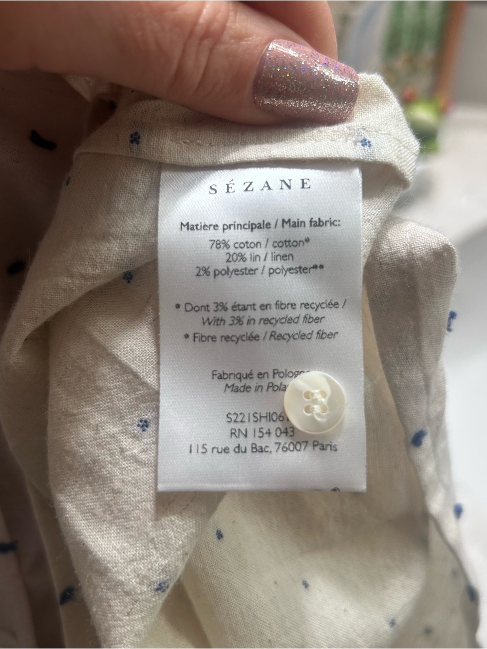 Sezane 'Tomboy' Shirt in Plumetis Ecru/Blue NWT sz 44/US 12 - Picture 11 of 12